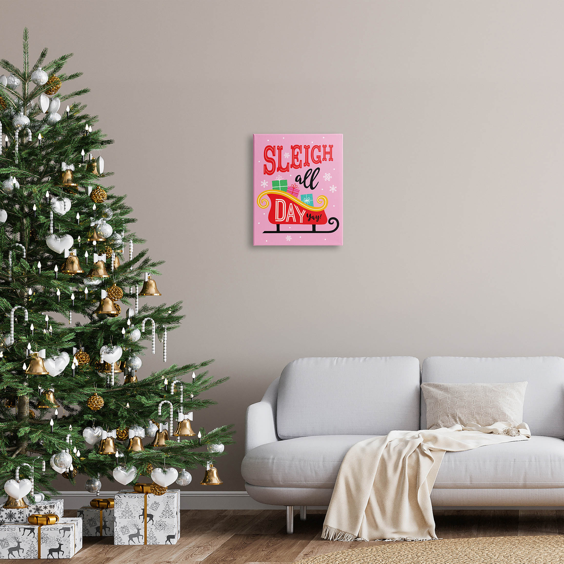 Sleigh All Day Bold Gift Sled Holiday Graphic Art Gallery Wrapped Canvas Print Wall Art