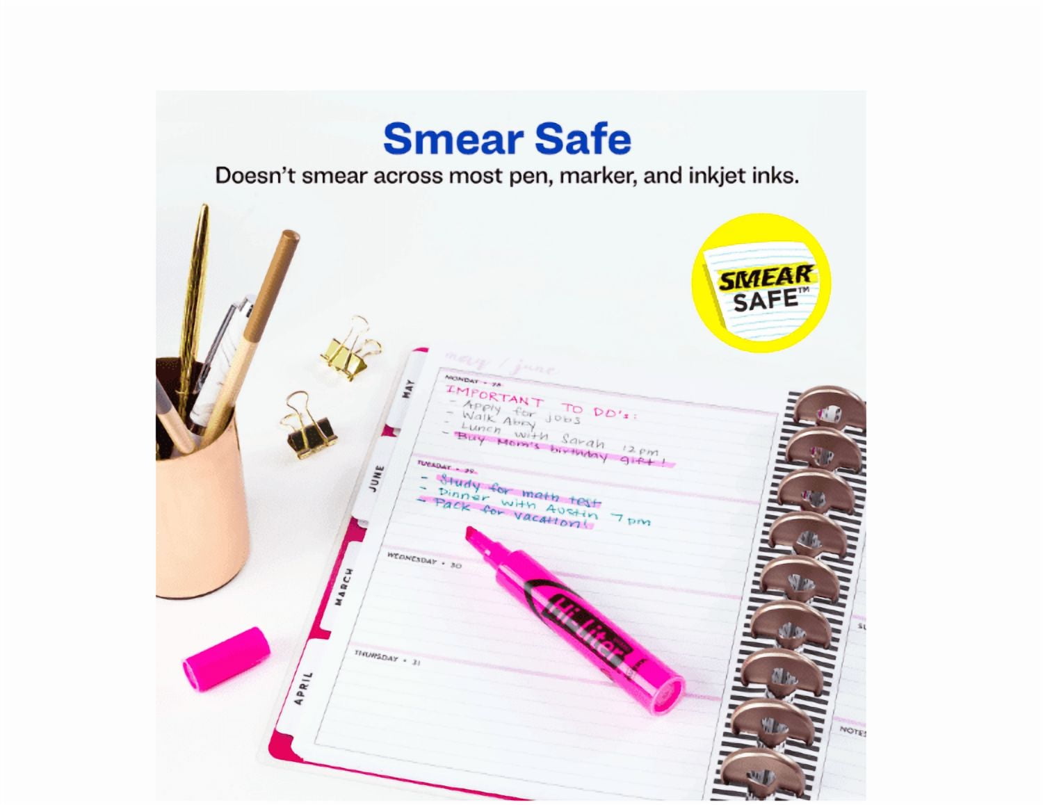 AVERY HI-LITER HIGHLIGHTERS SMEARSAFE FLUORESCENT PINK, BOX OF 12 - PINK
