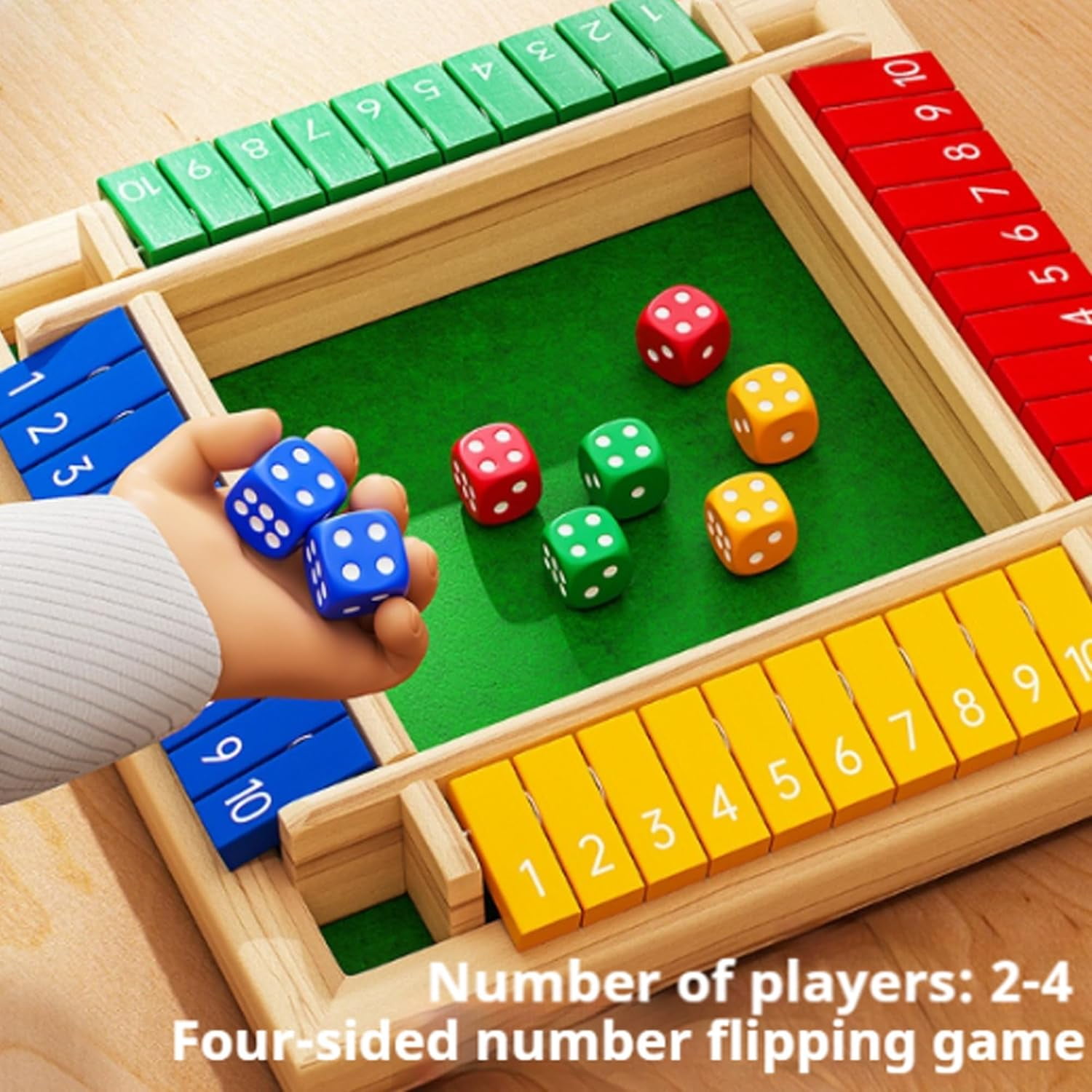 Shut The Box Game, Shut The Box-Wooden Dice Board Game, Four-Sided Flip Card Game Toys, Upgraded Wooden Dice Games for 2-4 Players, Improves Mathematical Skills, for Classroom, Home (Red)