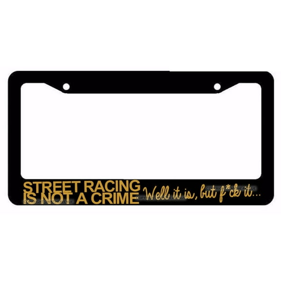 JDM Street Racing Tuner Drifting Funny Black License Plate Frame Gold Art