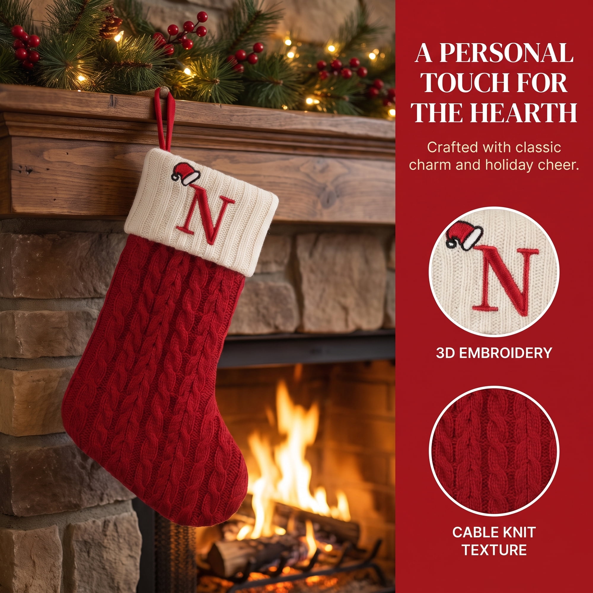 Unique Bargains Cartoon Christmas Luxury Grand Hearth Accent Stocking Letter N 8"