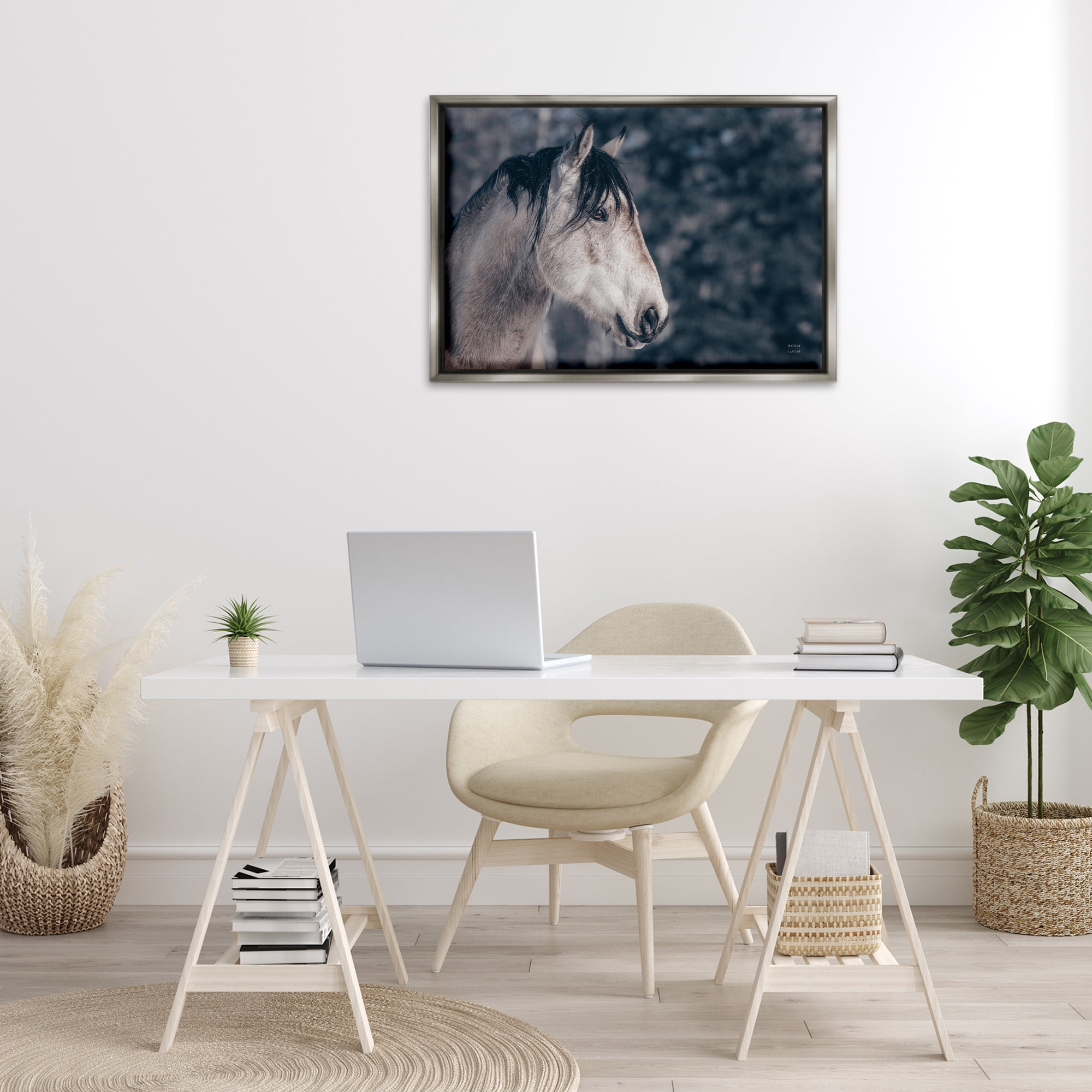 Stupell Industries Intense Gaze Stallion Animals & Insects Photography Gray Floater Framed Canvas Art Print Wall Art, 31 x 21