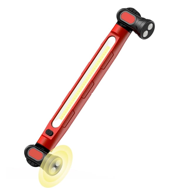 Lampe de Travail LED Rechargeable 3000LM avec Batterie 5200mAh, Base Magnétique & Crochet Rotatif à 360° - Lampe de Réparation Portable Sans Fil pour Garage, Atelier, Camping & Usage d'Urgence (Rouge)