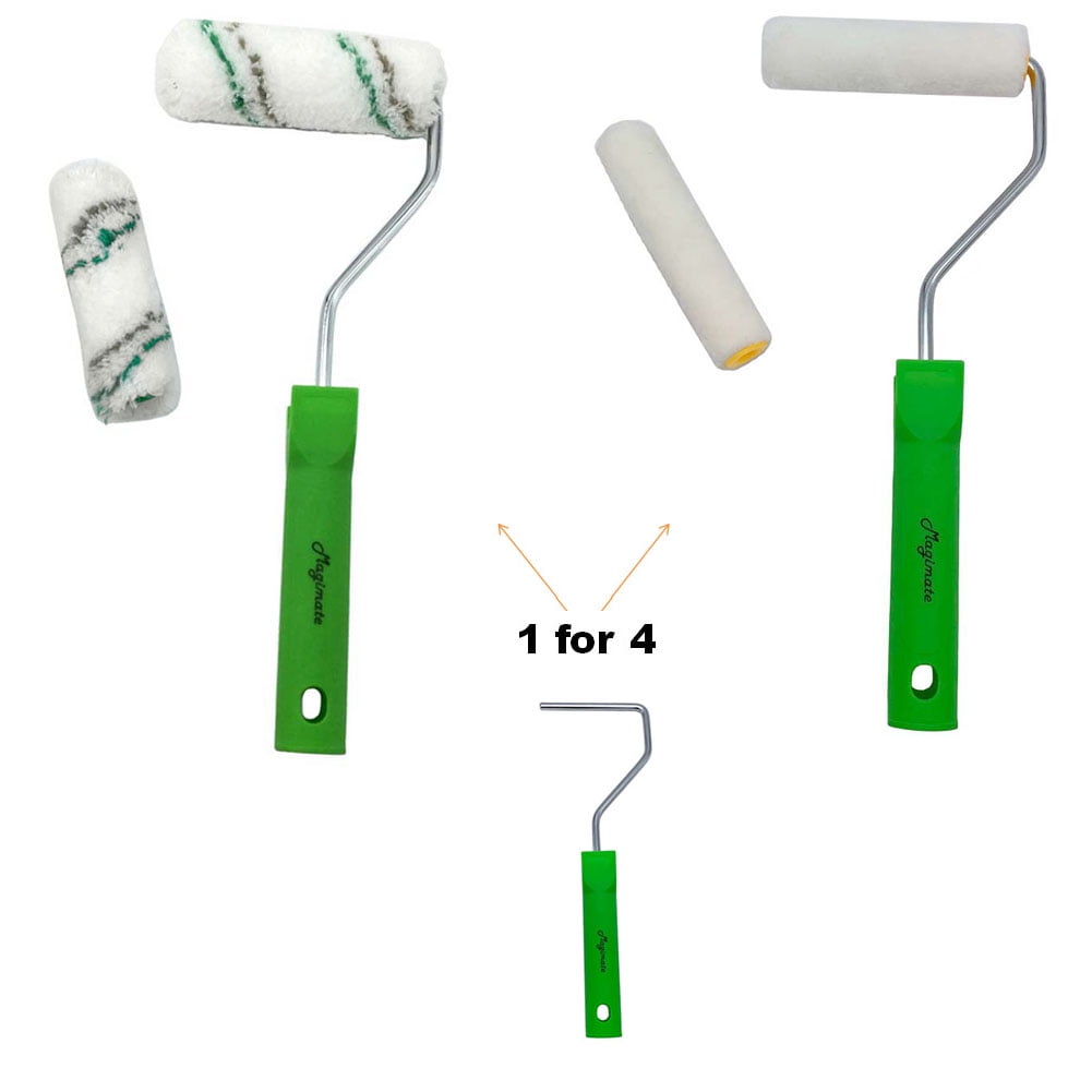 Magimate Paint Roller Kit Assorted Large and Small Rollers Brushes with 9 Inch Paint Tray for House Wall Painting Deck Floor Staining Variety Roller Naps Attachable Roller Handle Pro Paint Kit 12PK