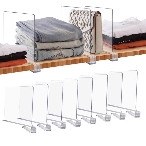 Separadores de estantes JOY DECOR, organizador de armario acrílico transparente, paquete de 8