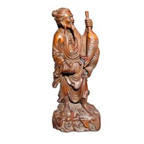 vintage wooden fish carving Nice Wood Stands carved figures old men home decor