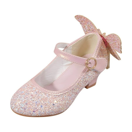 

Huesdet Girls Dress Shoes Girls Heel Flower Girl Shoes Girls Low Heel Pump Glitter Princess Heels Birthday Wedding Party Shoes for Toddler(Pink 5.5-6 Years)