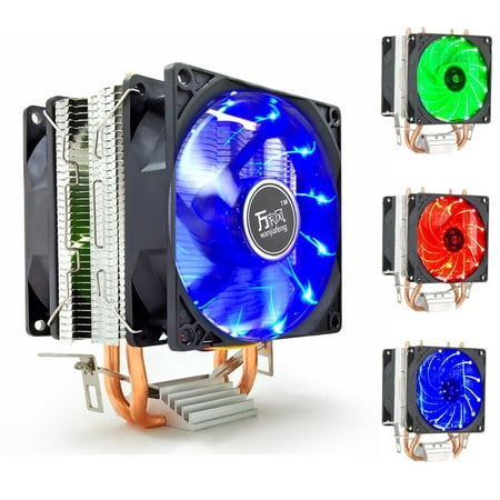 2-Pipe LED Dual Fan CPU Cooler Heatsink for Intel LGA AMD AM2/AM2+/AM3 AM4