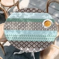 thumbnail image 3 of Boho Geometric Table Cloth, Round Fitted Tablecloths with Elastic Edge, Turquoise Green Brown Tribal Stripes Wipeable Waterproof Table Cover for Kitchen Wedding 45-54 Inches, 3 of 4