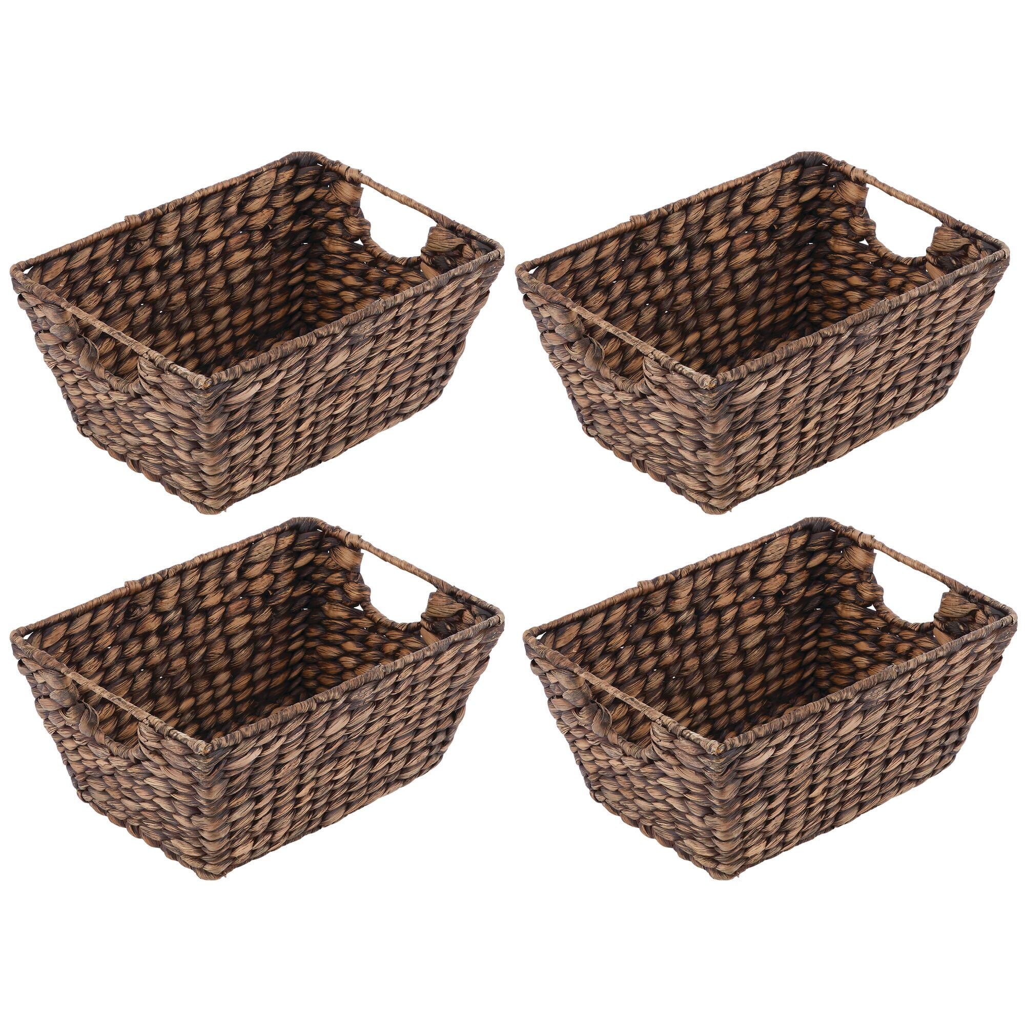 mDesign Set of 2 Wall-Mounted Storage Basket — Woven Basket Made from Natural Water Hyacinth — Ideal Bedroom Storage Basket for Clothes and Accessories — Natural 