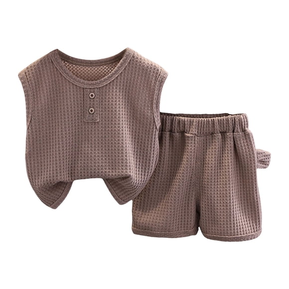 Yammkia Boys Summer Clothes Toddler Baby Boy Summer Outfit Sleeveless T Shirt Top Casual Shorts Set Infant Newborn Clothes(Coffee,18-24 Months)