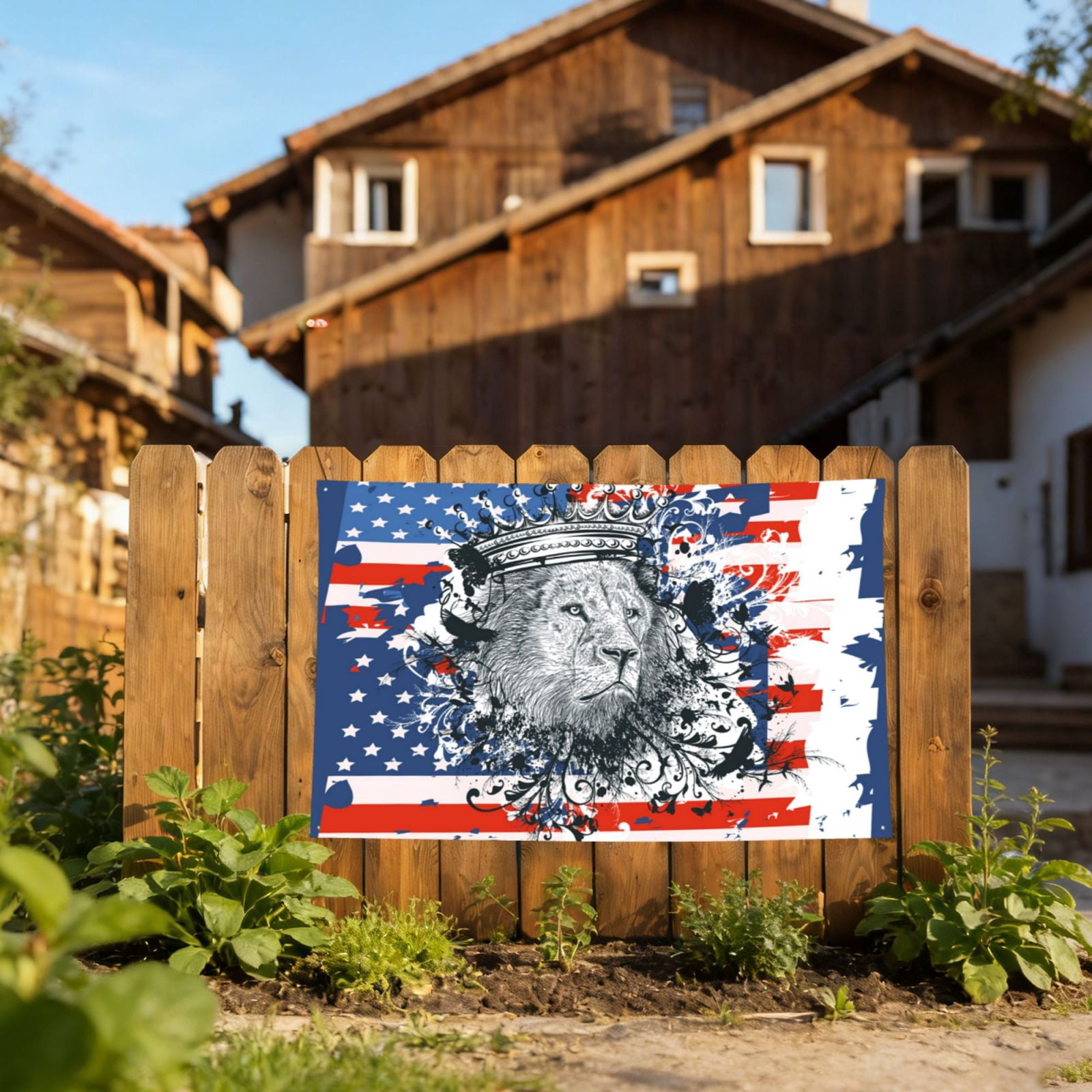 Lion USA Flag Four Hole Decorated Banner Flag for Garden Yard Home Decoration Indoor Outdoor 4x6 Ft