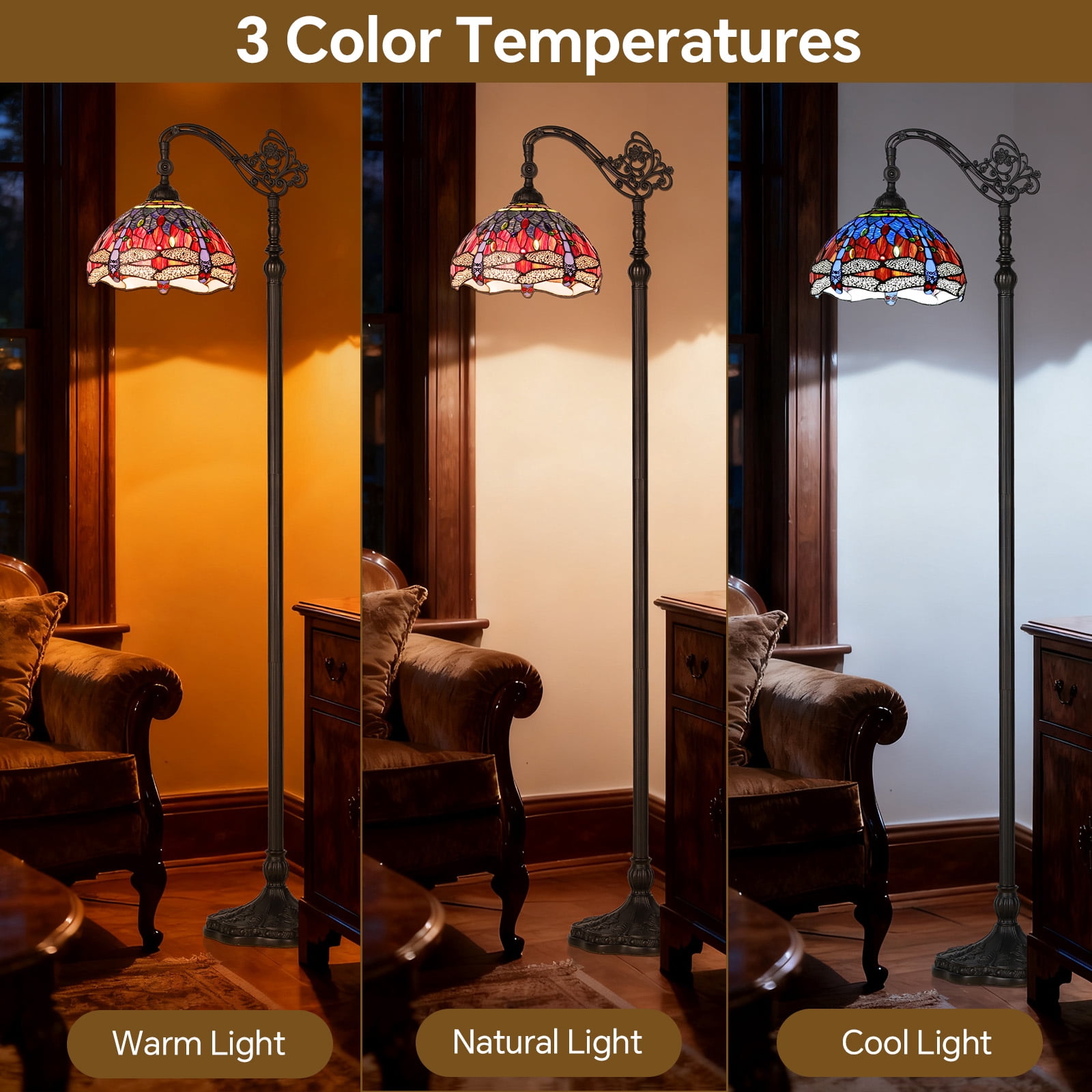 SUNMORY 64.5'' Stained Glass Floor Lamps, Lamps for Bedroom, Standing Floor Lamps for Living Room, Office Dormitory Bar Retro Unique Accent Decor Cottage Village Gift