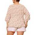 thumbnail image 3 of Unique Bargains Women's Plus Size Top 3/4 Sleeve Cut Out Floral Blouses 1X White, 3 of 6