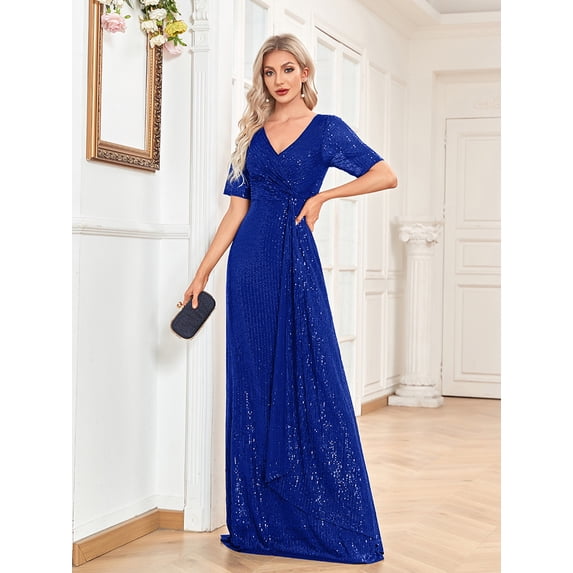 Wedding Dress Wedding Guest Dresses for Women Sexy Long Skirt Short Sleeve V-neck Beads Slim Fishtail Bridesmaid Dinner Dress Female