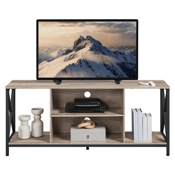 Alden Design 60-inch Industrial TV Stand with Storage, Distressed Gray