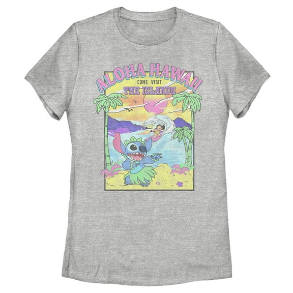 Women's Lilo & Stitch Aloha Hawaii Come Visit the Islands Graphic Tee Athletic Heather Medium