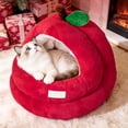 thumbnail image 6 of Insulated Cat House Enclosed Villa for Small Pets | Warm Fruit-Shaped Bed with Pad, Thickened Polyester, Red | Cozy Indoor Winter Shelter 37x35x39cm, 6 of 6