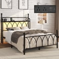 thumbnail image 2 of Metal Bed Frame Full Size with LED Lights, Modern Platform Bed with Charging Station, Black, 2 of 12