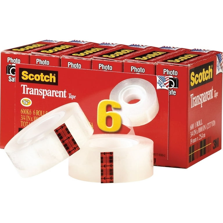 Scotch Transparent Tape 3/4 inch x 1000 inch 1 inch Core Clear 6/Pack