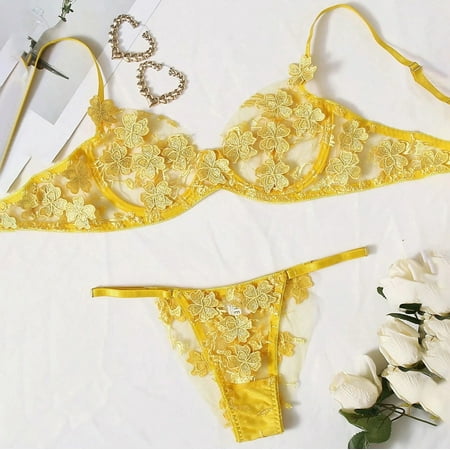 

Tangnade Valentines Clothing G-string Flowers Embroidery Bralette Lace Bra Bustier Lingerie Thong