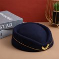 thumbnail image 3 of Sombrero de azafata de aire para mujer Sombrero de asistente de vuelo de lana Gorra de azafata para disfraz Cosplay Interpretación musical - Talla M (azul marino), 3 of 7