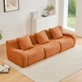 thumbnail image 2 of Boneless Sofa,3 Seat High-Quality Teddy Fabric,Anti-Slip Design,No Assembly Curved Armrests Streamlined,32D High Density Sponge For Living Rooms Bedrooms Reading Nook,Orange, 2 of 5