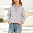 thumbnail image 5 of Lutiedan Striped Sweatshirt for Girls Fall Winter V Neck Pullover Tops Casual Long Sleeve Warm Sweatshirts Size 5-15,Gray, 5 of 6