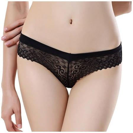 

Qcmgmg Women s Stretch Panties Low Waisted T-Back Underwear Lace Soft Breathable Bikini Briefs Free Size
