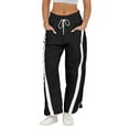 thumbnail image 2 of Women'S Baggy Wide Leg Pants Casual Drawstring Elastic Waisted Contrast Color Workout Y2K Track Pants Black M, 2 of 7