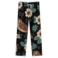 thumbnail image 4 of Brown Birds Floral Dark Background Pattern Winter Female Pants Flannel High Waist Women Pants Lady Warm Straight Leg Plush Trousers, 4 of 7