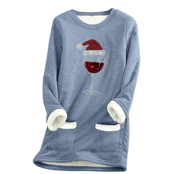 bnaln Christmas Jumpers for Women Warm Fleece Lined Sweatshirts Crewneck Long Sleeve Merry Christmas Shirts Fall Winter Thickened Warm Fuzzy Pullover Sweater Loungewear with Pocket