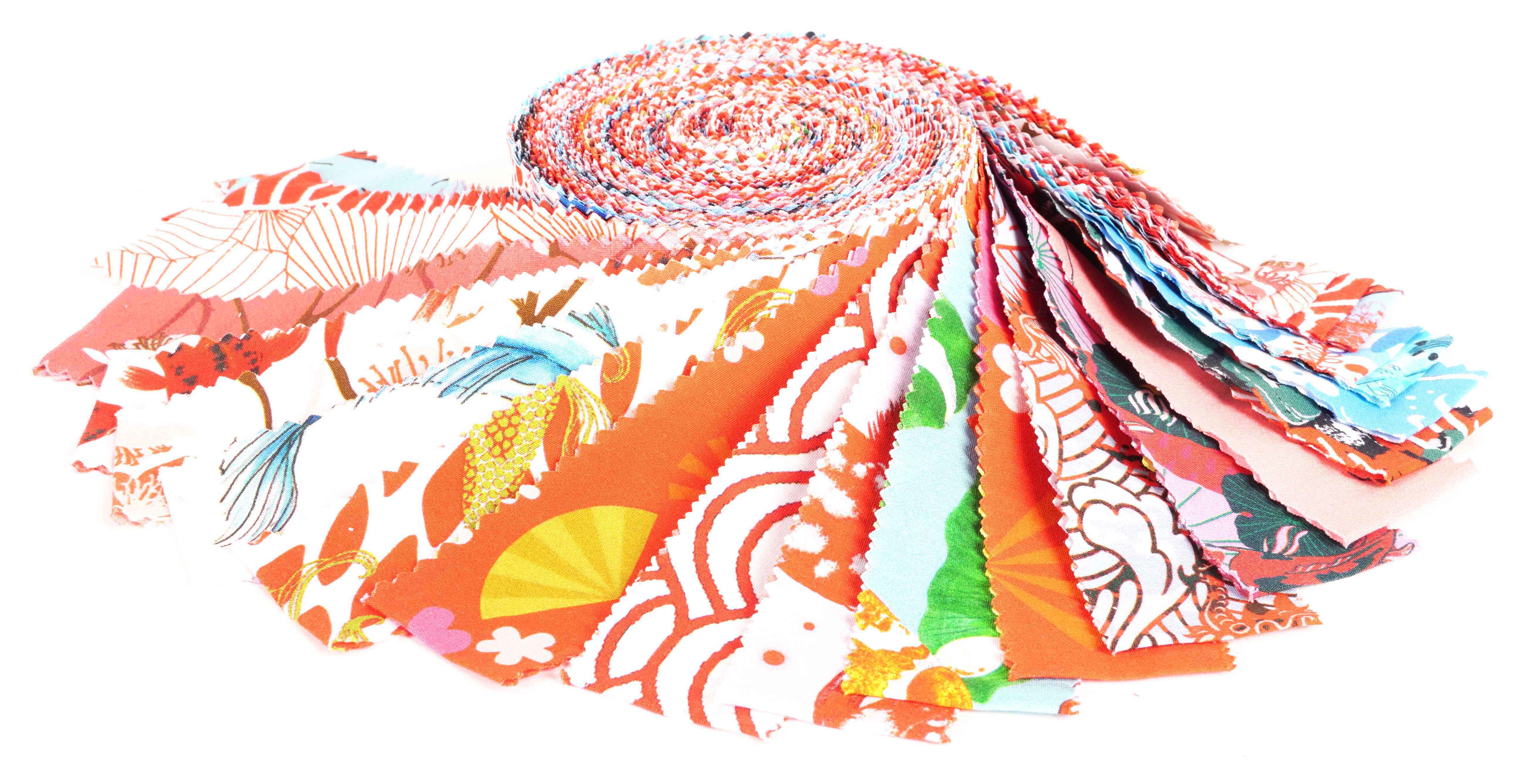 Soimoi 40Pcs Japanese Print Precut Fabrics Strips Roll Up 1.5 inches Cotton Jelly Rolls For Quilting - Red & Blue