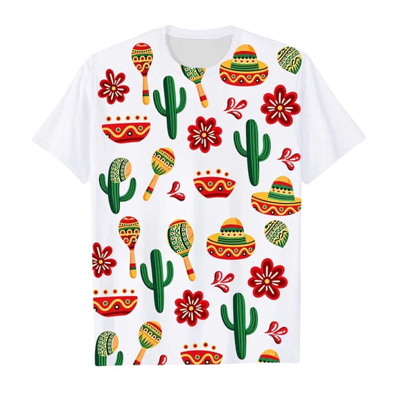 VNKIDY Boys Girls Kids Crew Neck Short Sleeve Relaxed Fit TShirt With Mexican Fiesta Print Floral Patterns For Daily Wear Casual Outings Themed Events Trendy Top