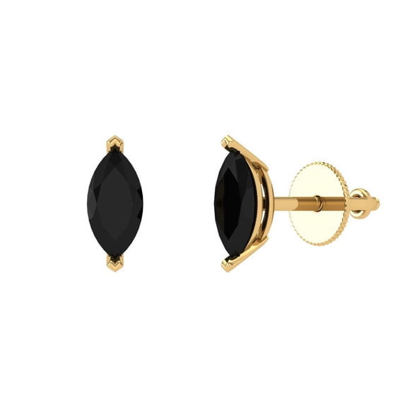 1 ct Screw-Back Stud Earrings for Women | 8x4mm Marquise Cut Natural Onyx | 18K Yellow Gold