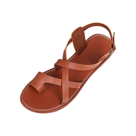 

YanHoo Beach Flat Sandals for Women 2023 Orthopedic Toe Strappy Elastic Ankle Buckle Sandal Summer Beach Casual Singback Bunion Corrector Shoes