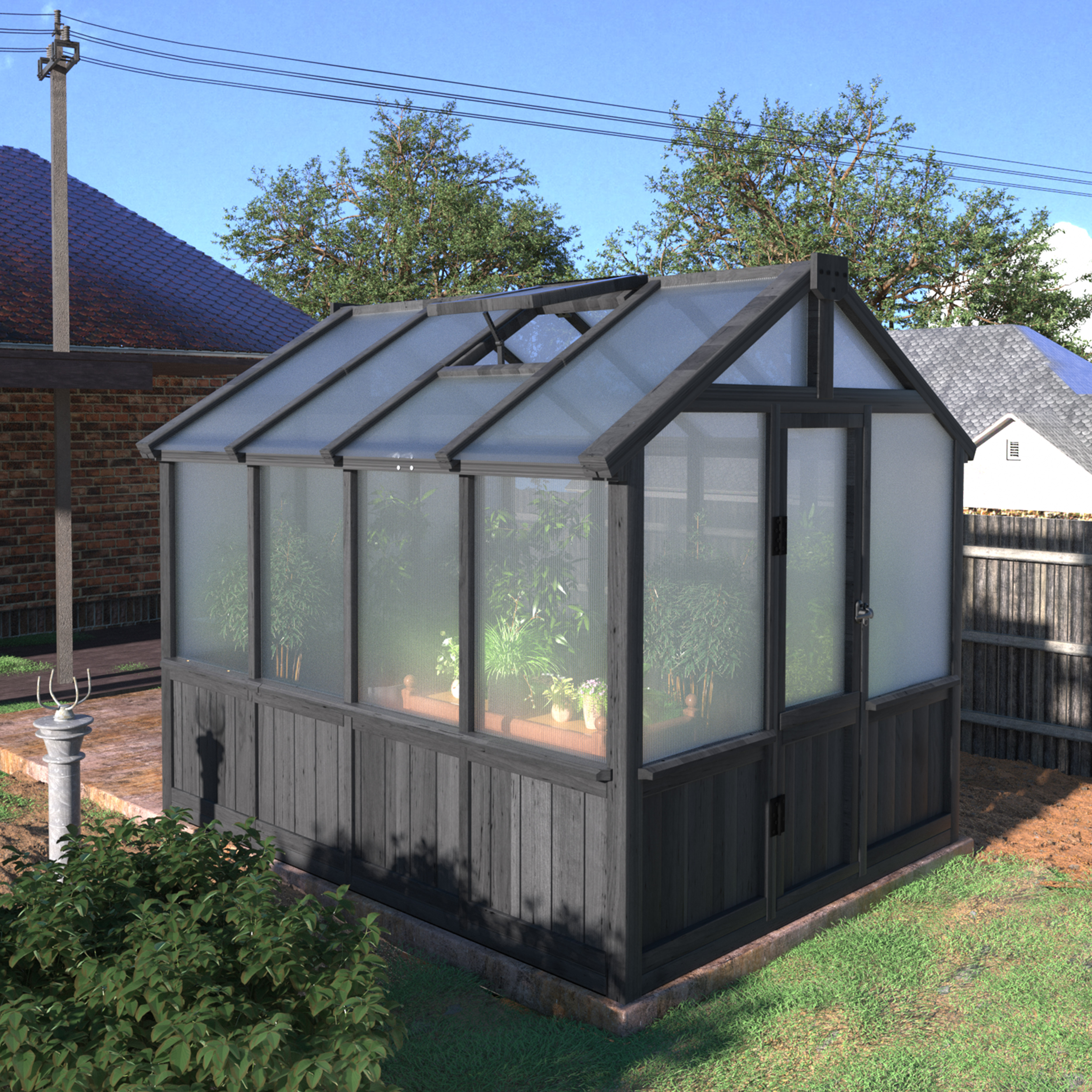 VEIKOUS 6 x 8ft Outdoor Walk-in Wood Greenhouse W/ Polycarbonate Panels, Adjustable Roof Vents & Lockable Door, Black