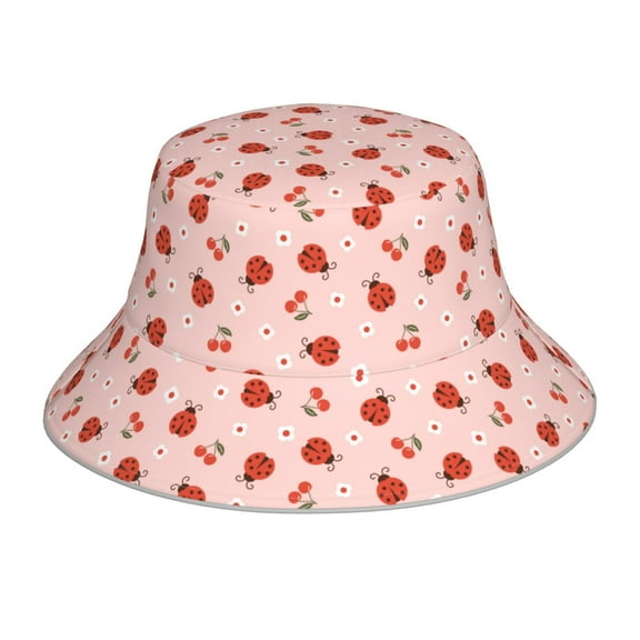KLL Ladybug With Flower Bucket Hat for Women Men Packable Travel Beach Sun Hat Outdoor Rave Accessories Reflective Fisherman Cap