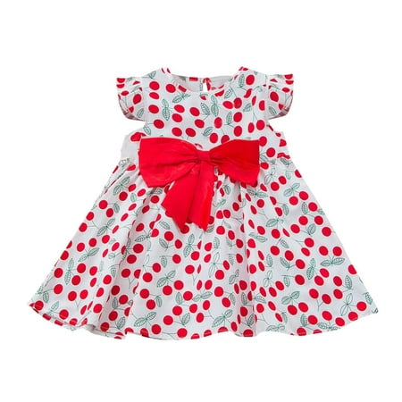 

Girls Dresses Short Sleeve A Line Short Dress Floral Print Red 110