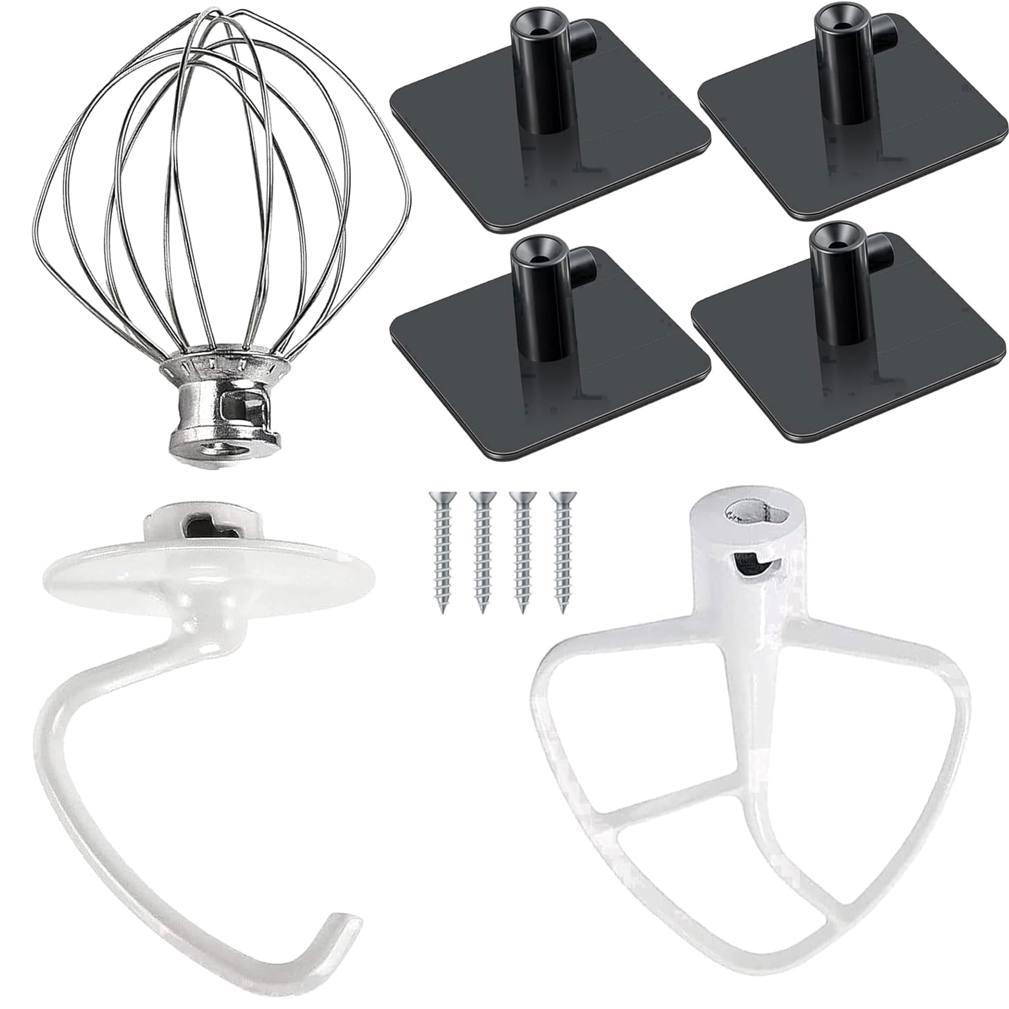 Stand Mixer Attachments for KitchenAid with 4 Holder, K45WW Wire Whip K45DH Dough Hook K45B Coated Flat Blade Paddle with Scraper