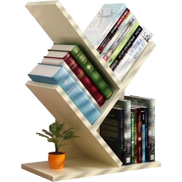 Estantería de árbol, estantería de árbol, estantería de oficina, estantería independiente para libros, estantes de almacenamiento para sala de estar, dormitorio o cocina (arce blanco)