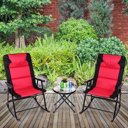 3 PCS Outdoor Folding Rocking Chair Table Set Bistro Sets Patio Furniture Red