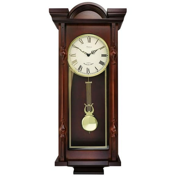 Bedford Clock Collection BED-LUCIEN 31 in. Grand Chiming Pendulum Wall Clock, Antique Mahogany Cherry