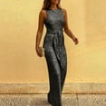 thumbnail image 4 of Women Open Back Sleeveless Wide Leg Long Pant Jumpsuits Sparkly Sequins Color Belted Romper Playsuit Clubwear, 4 of 8