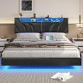 thumbnail image 5 of California King Floating Bed Frame with LED Lights&Charging Stations, Faux Leather Upholstered Platform Bed with Storage Headboard for Bedroom, No Box Spring Needed, Black, 5 of 9