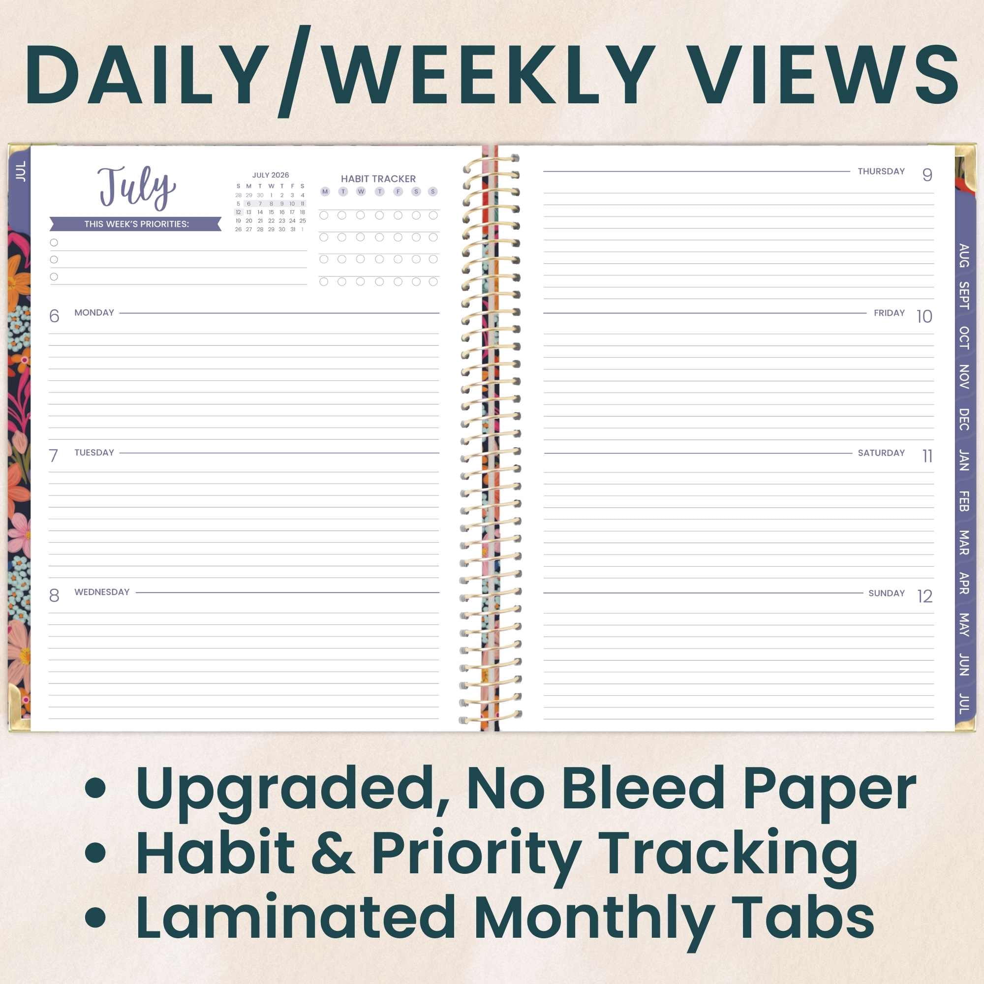 bloom daily planners 2026-2027 Academic Planner, 13-Month Monthly & Weekly Hard Cover, 8.5" x 11", Floral Fiesta
