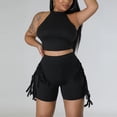 thumbnail image 4 of Riforla Women Fashionable Sexy Round Neck Sleeveless Fringe Solid Color Casual Shorts Two Piece Sets for Women 2 Pieces Black XXL, 4 of 9