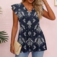 thumbnail image 4 of Bbyeadc women'sBlouses Dressy Casual Short SleevePullover Comfortable Boho Print V Neck Top Business Loose Rolled Cuffs Pullover,Navy(S), 4 of 6