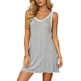thumbnail image 2 of Women's Sleeveless Mini Nightshirt V Neck Color Block Soft Loose Fitting Everyday Home Loungewear Dress Gray L, 2 of 7