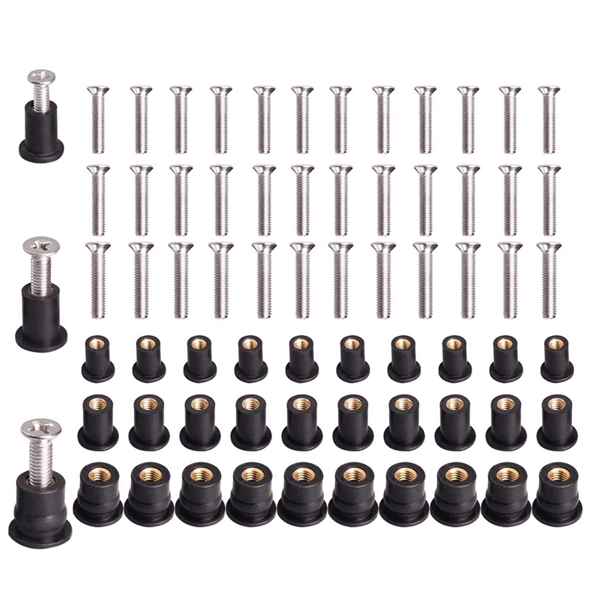 72 Pairs /M5/M6 Neoprene Well Nuts with Stainless Steel Screw Rubber Well Nuts Kayak Brass Copper Bolts Well Nut Kit